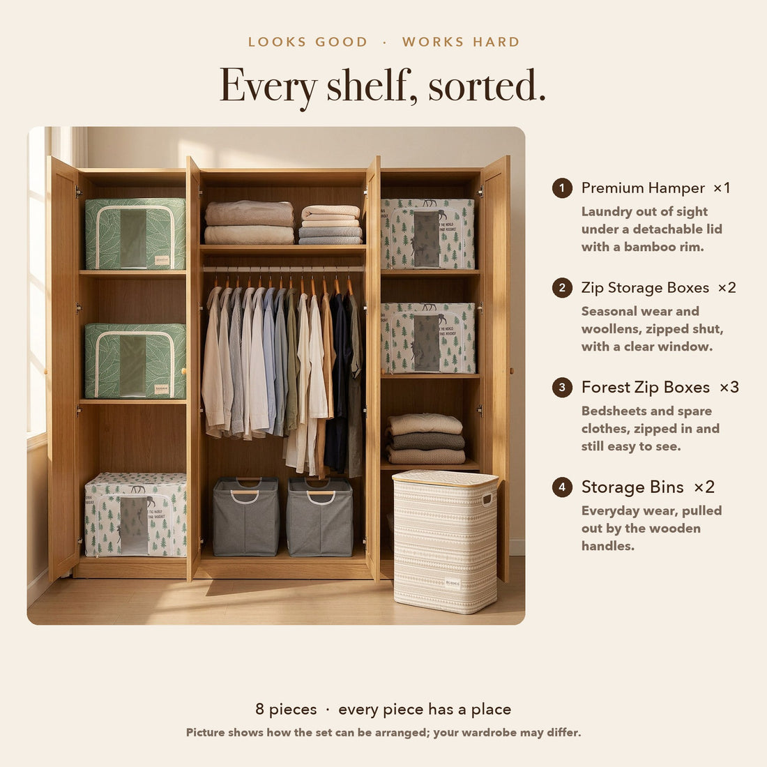RUBHUB Premium Wardrobe Combo (8 pieces) – every shelf sorted