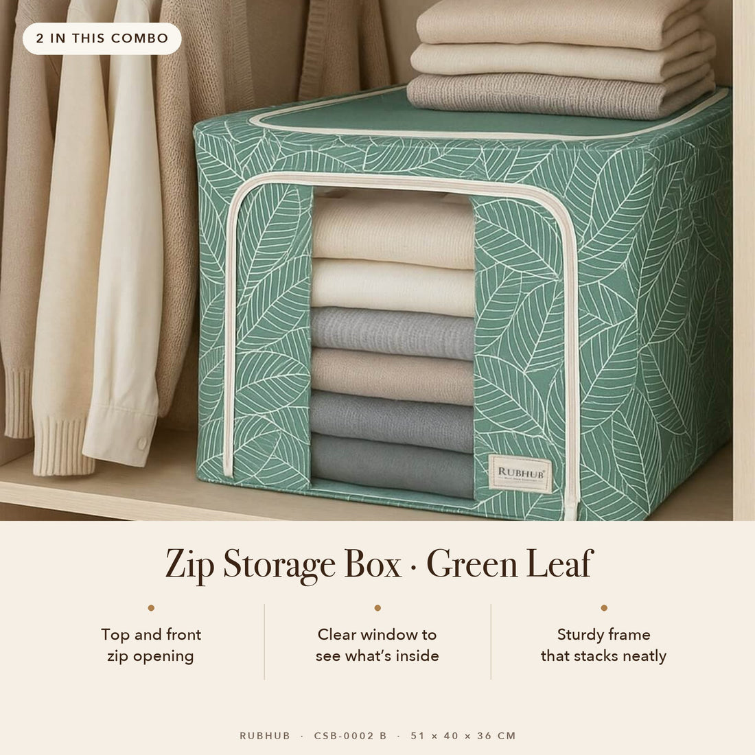 RUBHUB Wardrobe Combo – Green Leaf zip storage box