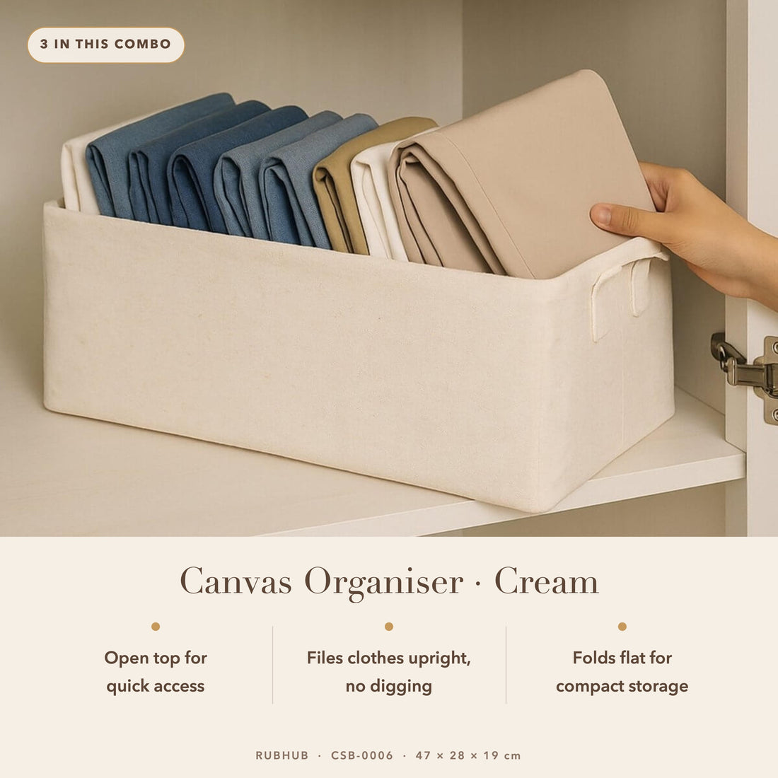 RUBHUB Complete Wardrobe Combo – cream canvas organiser