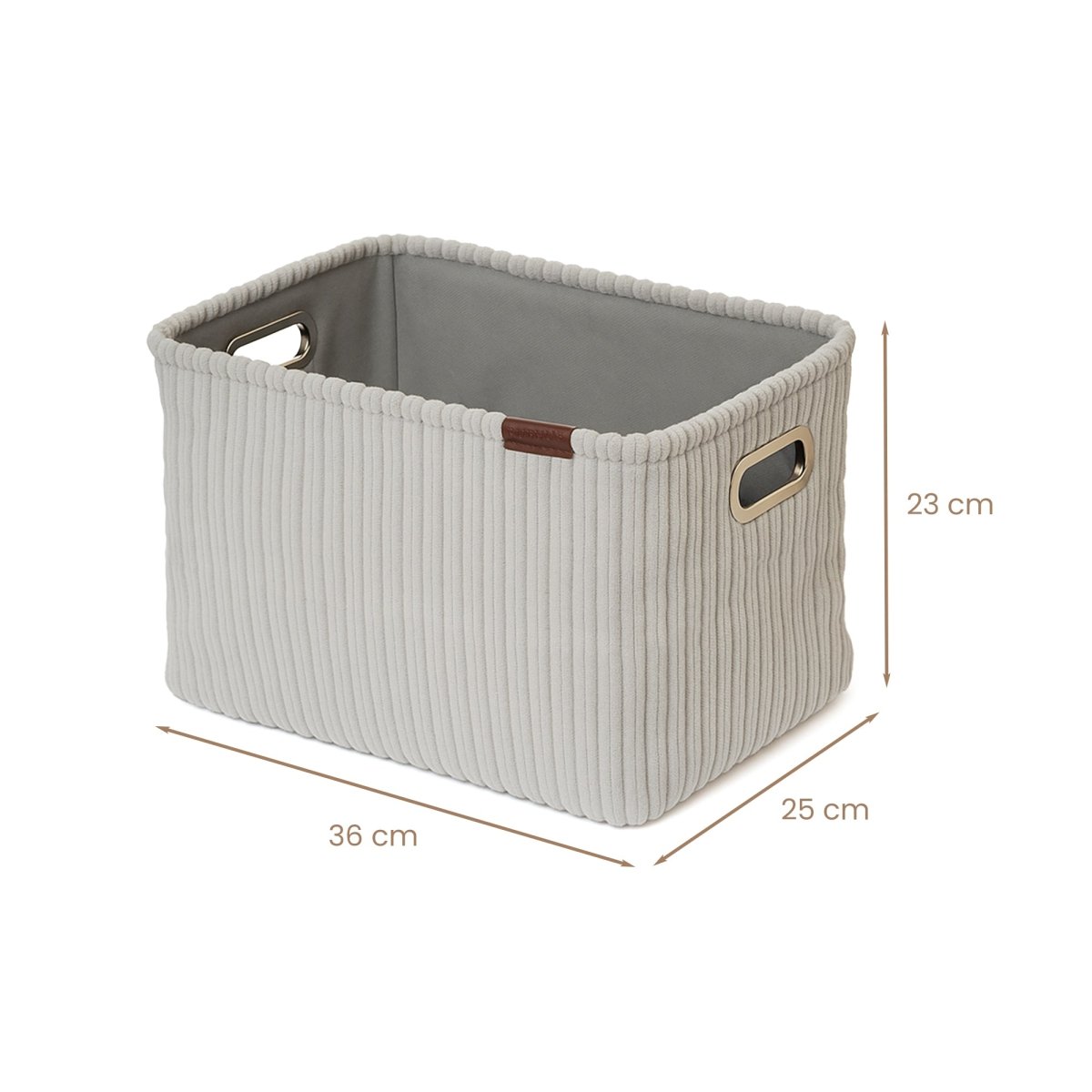 Soft Corduroy Cloth Storage Box with Metal Handles - grey - RUBHUB