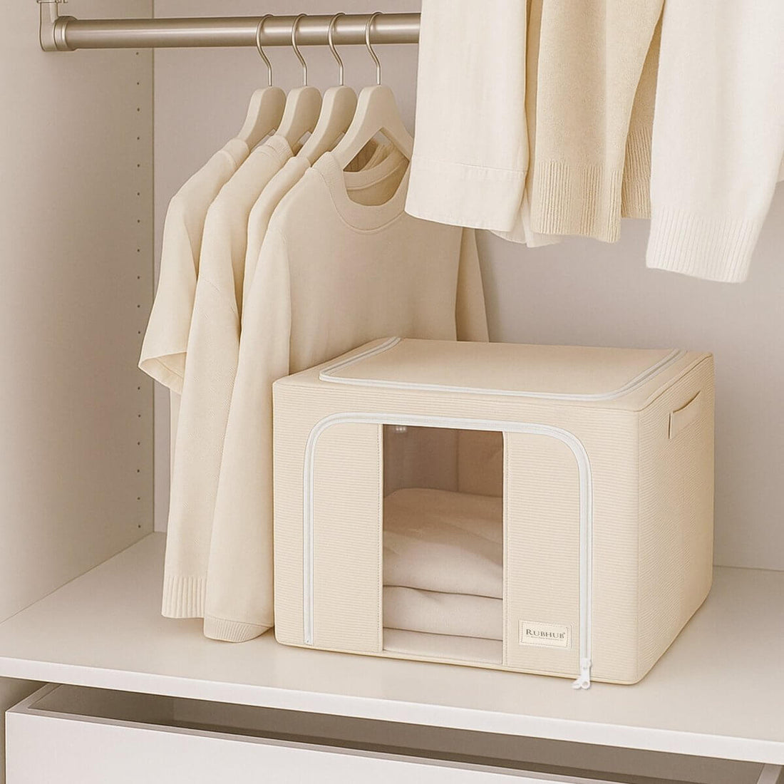 Stackable Corduroy Fabric Cloth Storage Box - Beige - RUBHUB