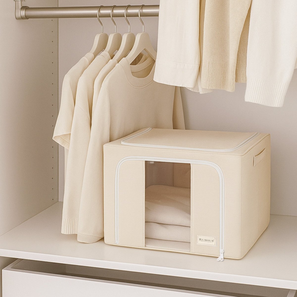 Stackable Corduroy Fabric Cloth Storage Box - Beige - RUBHUB