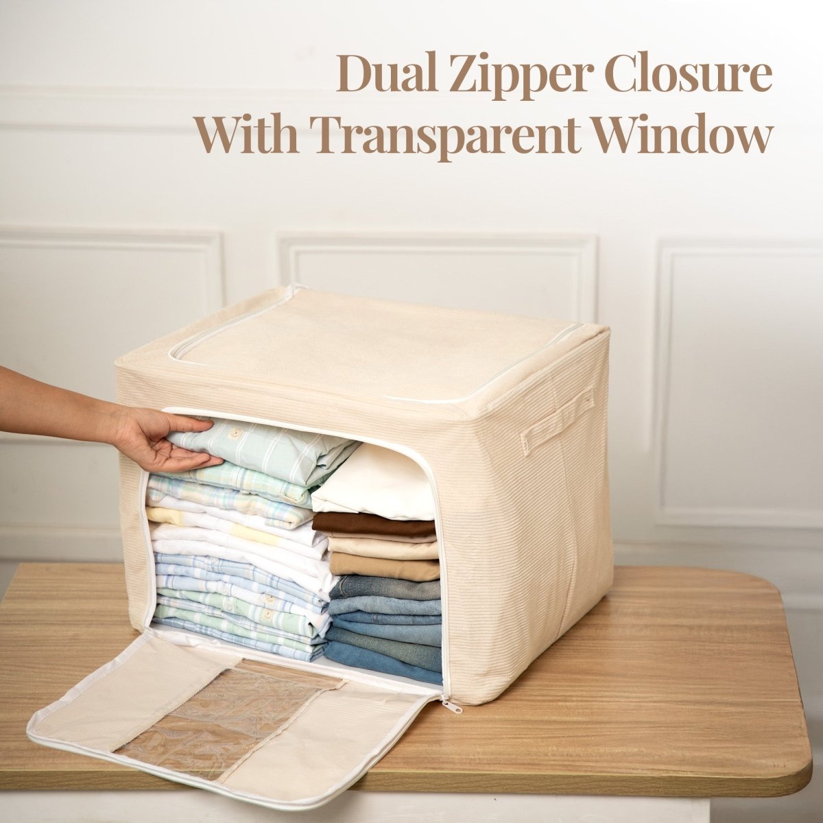 Stackable Corduroy Fabric Cloth Storage Box - Beige - RUBHUB