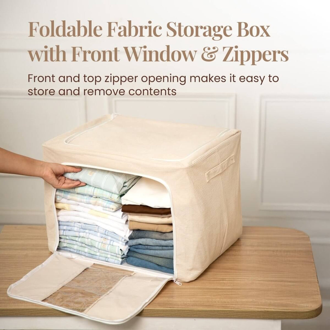 Stackable Corduroy Fabric Cloth Storage Box - Beige - RUBHUB