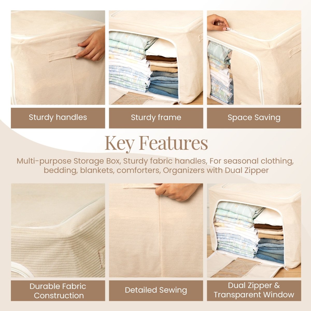 Stackable Corduroy Fabric Cloth Storage Box - Beige - RUBHUB