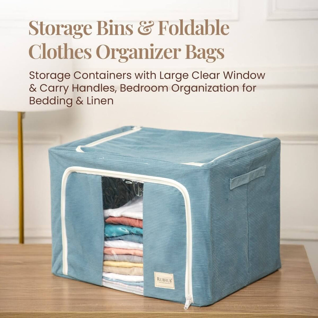 Stackable Couduroy Fabric Cloth Storage Box - Blue - RUBHUB
