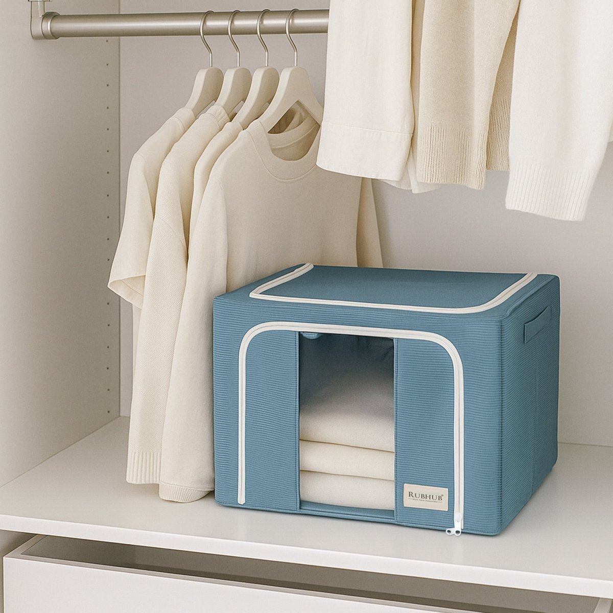 Stackable Couduroy Fabric Cloth Storage Box - Blue - RUBHUB