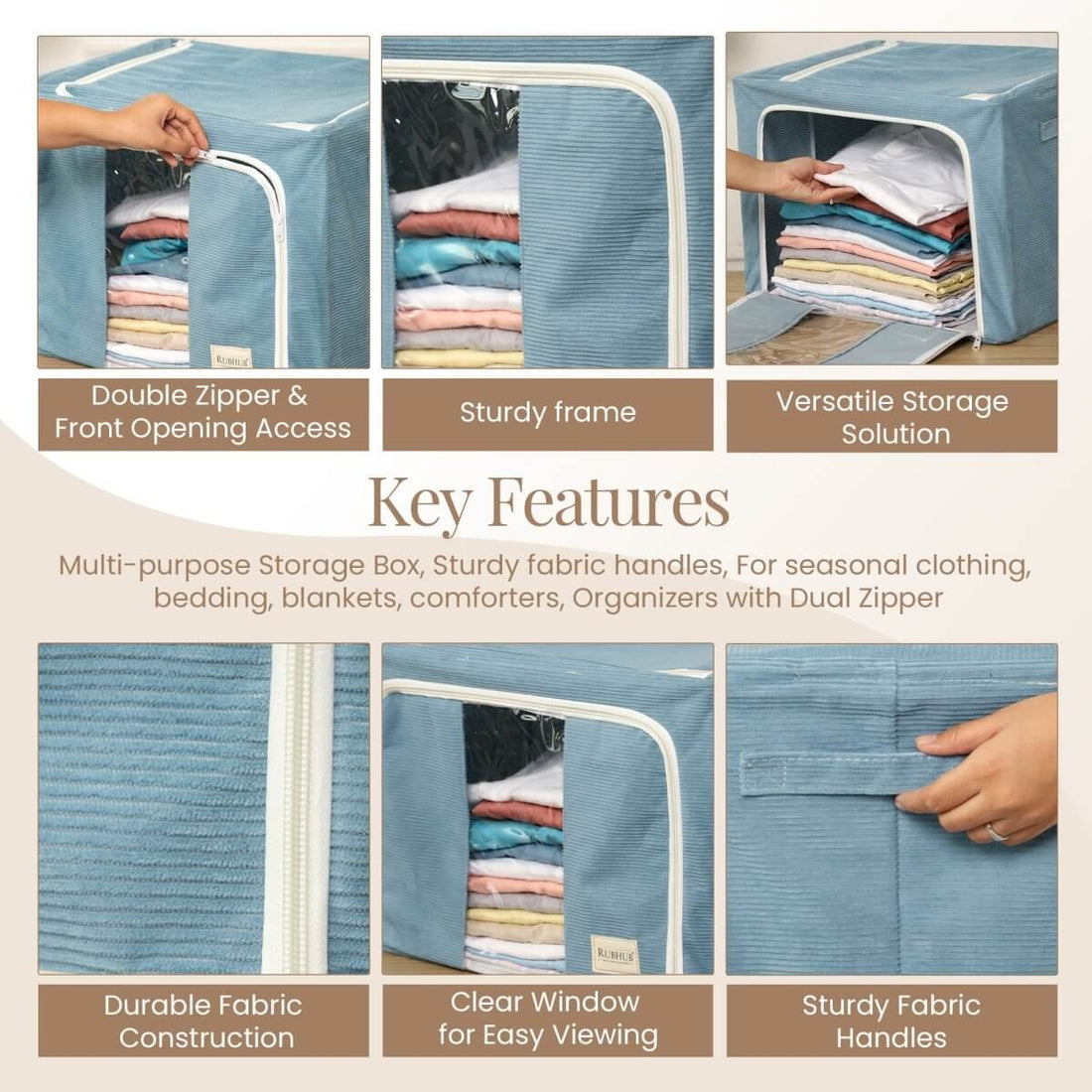 Stackable Couduroy Fabric Cloth Storage Box - Blue - RUBHUB