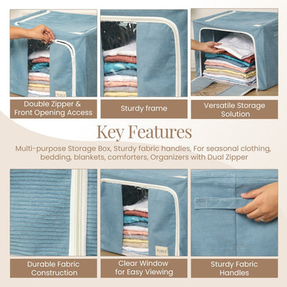 Stackable Couduroy Fabric Cloth Storage Box - Blue - RUBHUB