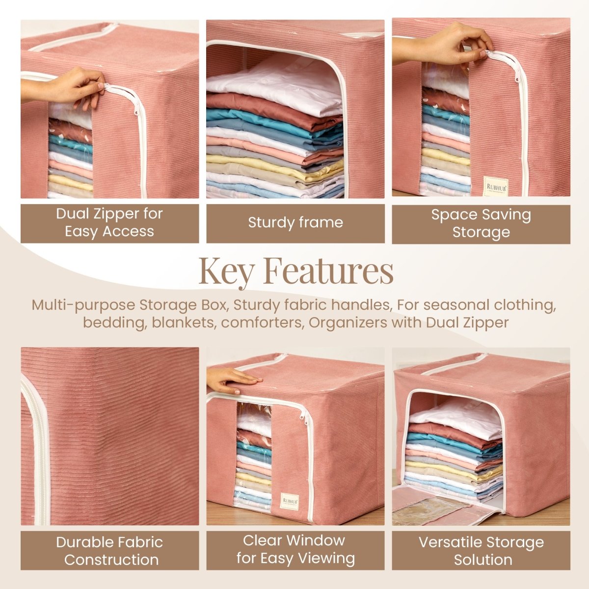 Stackable Couduroy Fabric Cloth Storage Box - Pink - RUBHUB