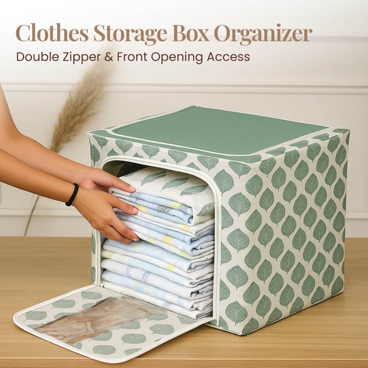 Stackable Green Leaf Cloth Storage Box for Functional Organizer - RUBHUB