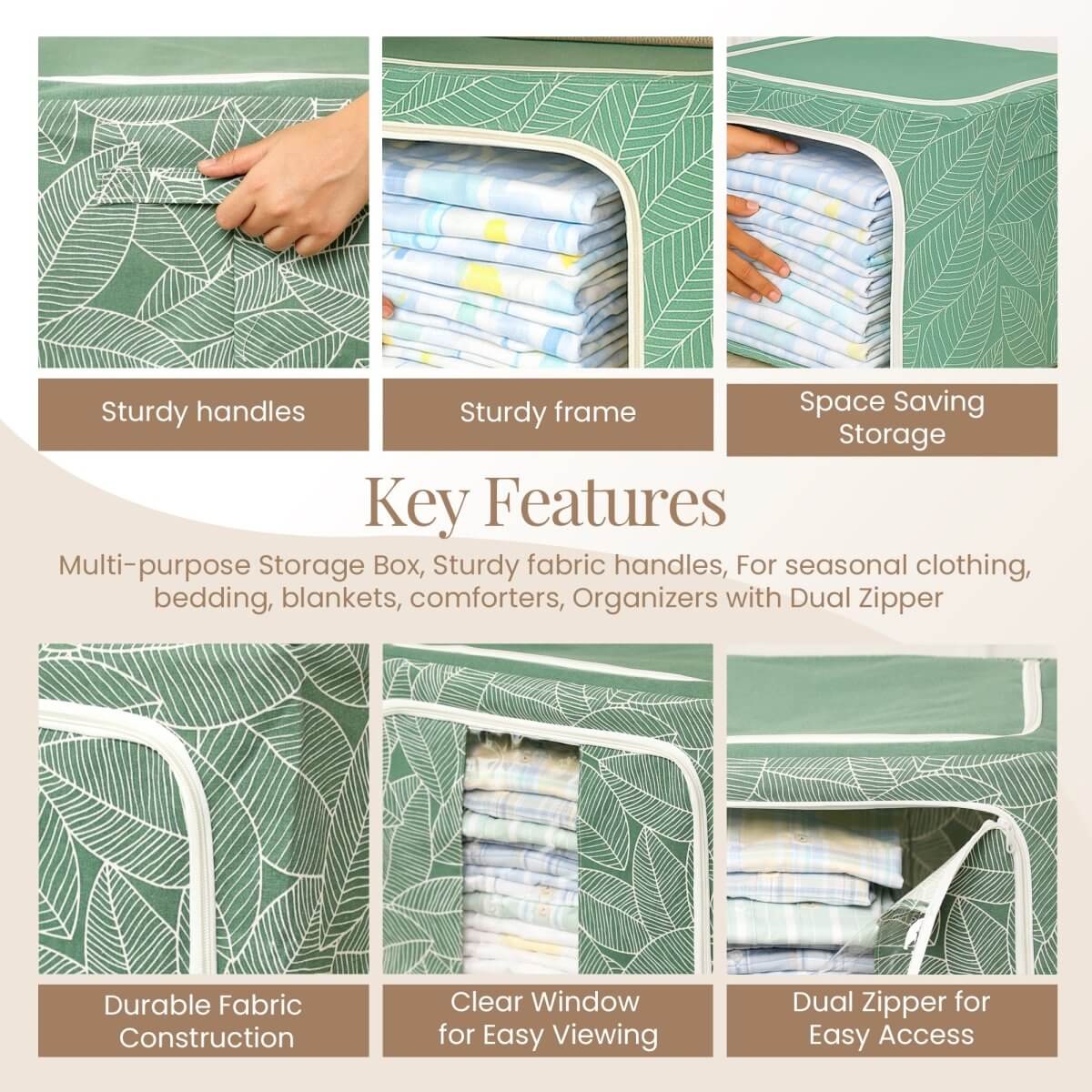 Stackable Green Leaf Cloth Storage Box for Functional Organizer - RUBHUB