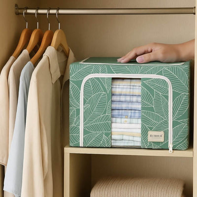 Stackable Green Leaf Cloth Storage Box for Functional Organizer