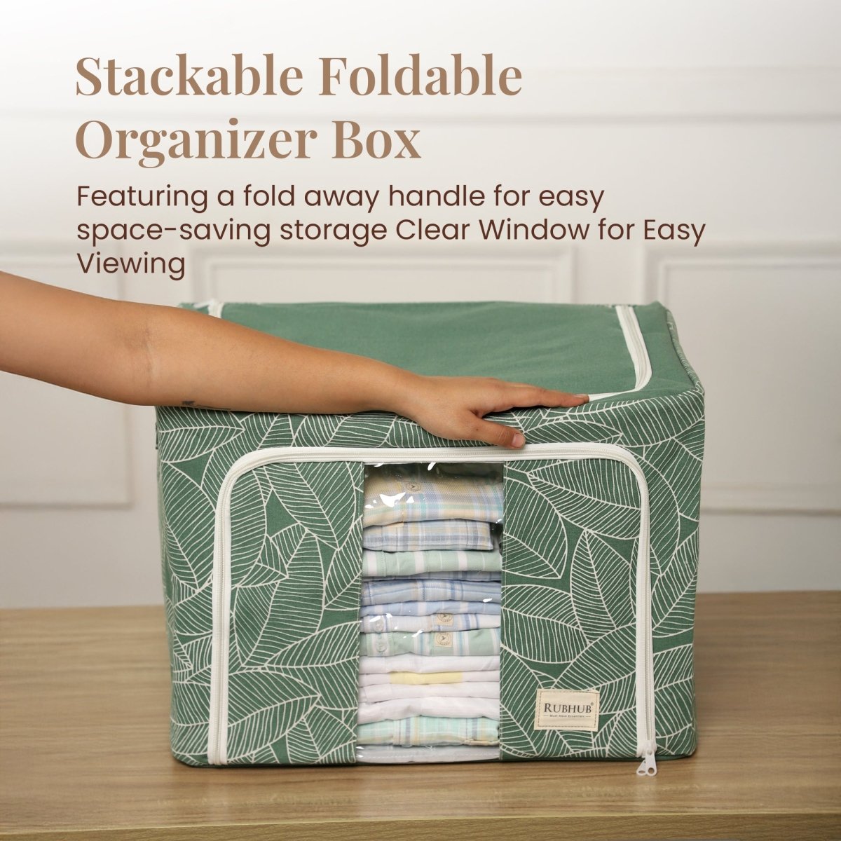 Stackable Green Leaf Cloth Storage Box for Functional Organizer - RUBHUB