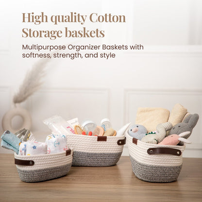 Stylish & Durable Rope Storage Basket Set – Modern Home Organizer (Set of 3) - Grey - RUBHUB