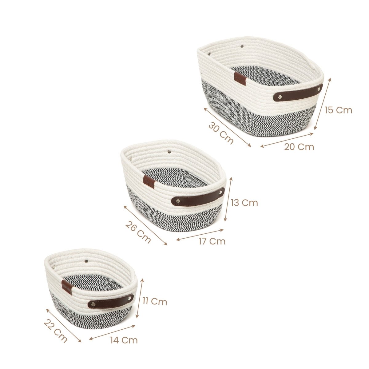 Stylish & Durable Rope Storage Basket Set – Modern Home Organizer (Set of 3) - Grey - RUBHUB