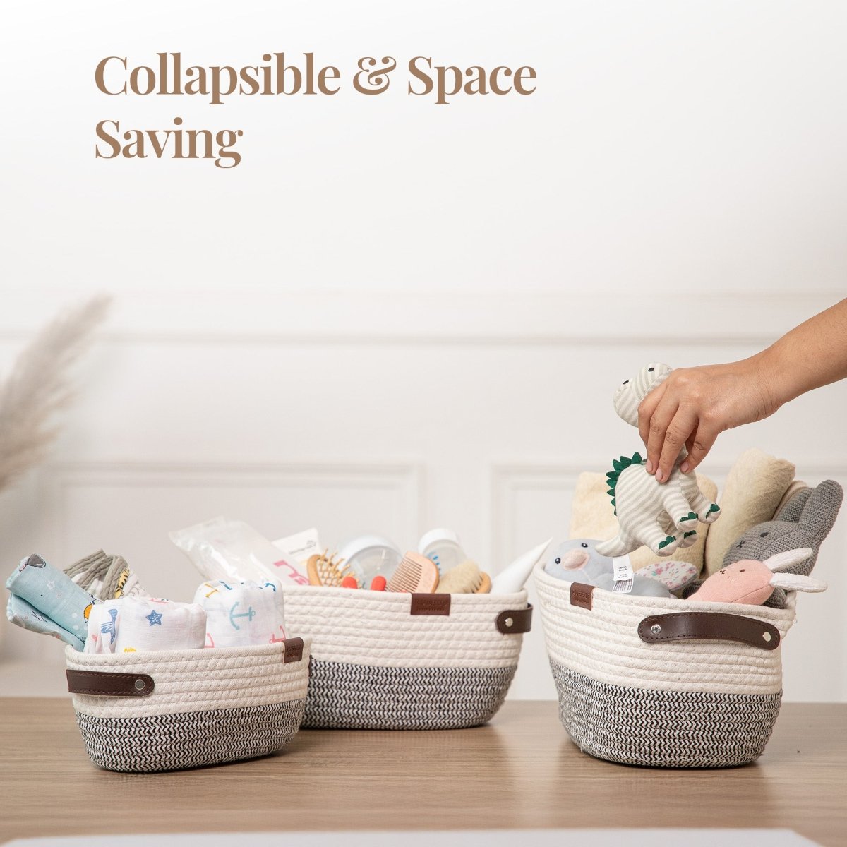 Stylish & Durable Rope Storage Basket Set – Modern Home Organizer (Set of 3) - Grey - RUBHUB