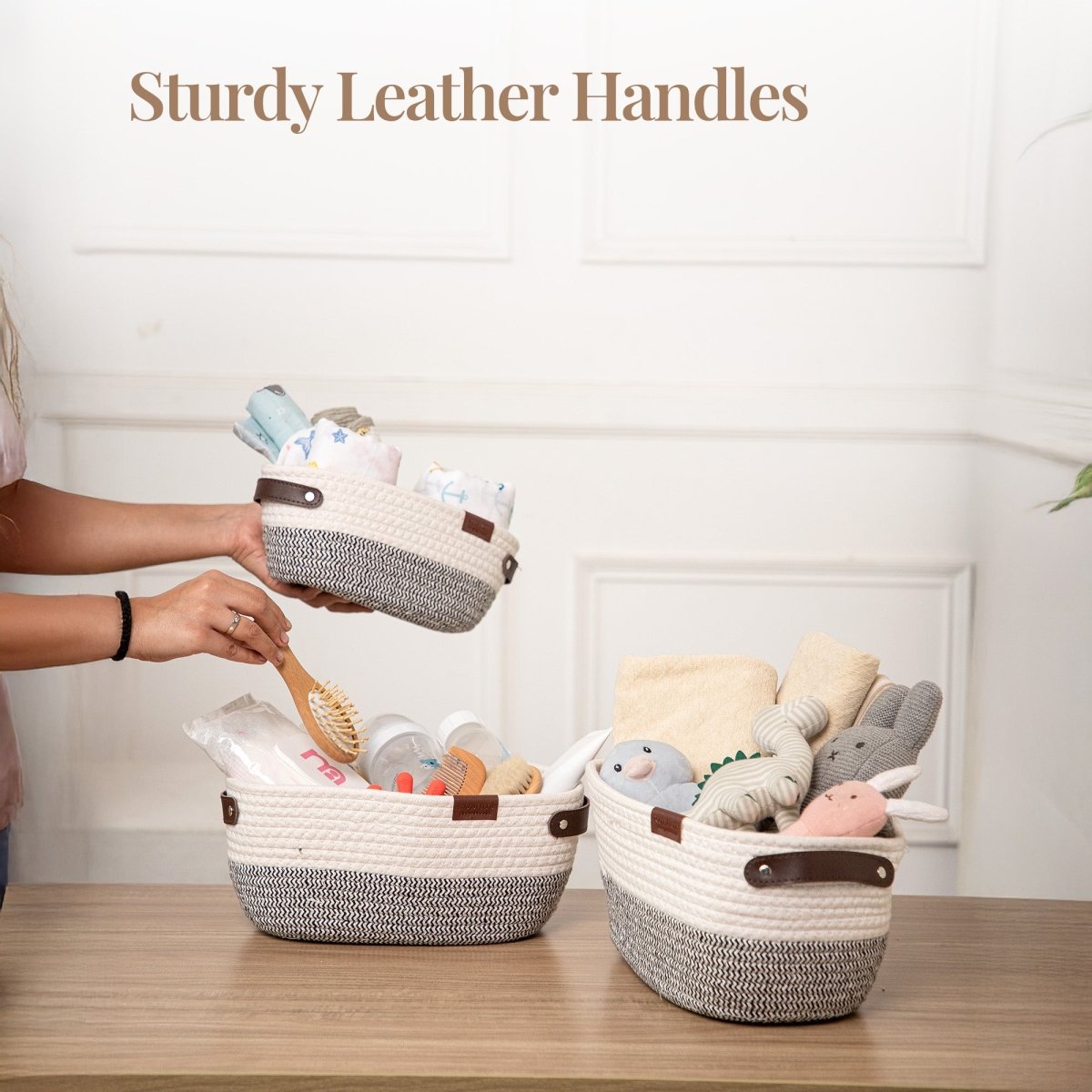 Stylish & Durable Rope Storage Basket Set – Modern Home Organizer (Set of 3) - Grey - RUBHUB